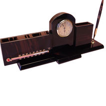 Obsidian office desk organizer with thermometer, clock, pen