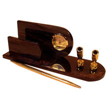 Office desk business card holder with clock and two pen holders