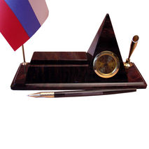 Pyramid office desk set with clock,pen holder, paper tray, flag