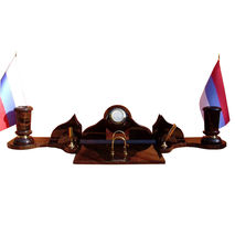 Obsidian writing desk set with flags, clock,pen holders, decor