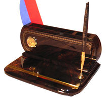 Office writing desk organizer with clock, flag, paper tray, pen