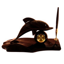 Obsidian dolphin clock with pen holder for office desk, decor