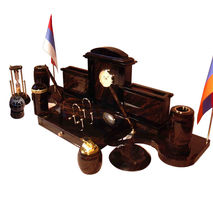 Royal office desk set made from obsidian with clock, flags, pen