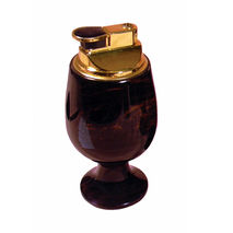 Wineglass table lighter made from natural obsidian for cigar