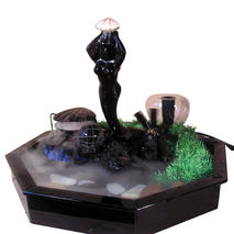 Mermaid tabletop water fountain with spinning globe, mill
