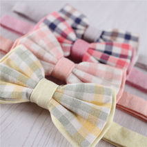 blue red yellow pink plaid cotton adults simple color bowtie+b13