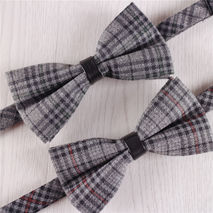 dark gray plaid adjustable strap adults formal cotton bowtie+b17