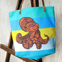 Octopus Tote Bag  Handmade Zentangle Art Bag Shoulder Bag