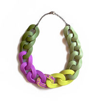 Chain Link Statement Necklace in Purple and Green