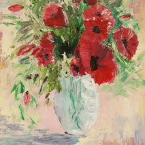 Poppies in vase oil painting, red flowers art,  floral textured