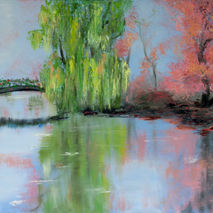 willow lake bridge reflection landscape oil painting giclee PRIN