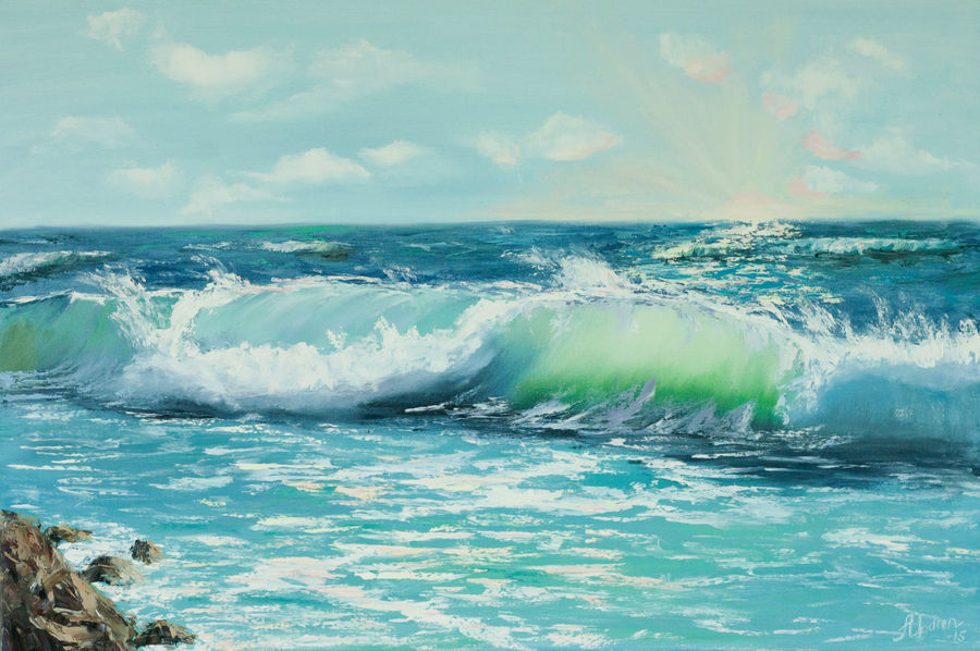 giclee PRINT wave sea ocean seascape reproduction blue foam sun ...