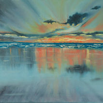 original oil painting signed sea ocean  reflection sky water wav