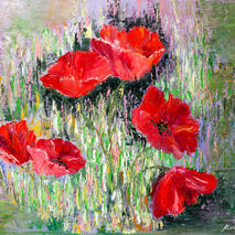 Red poppies painting, floral oil painting on canvas,abstract flo