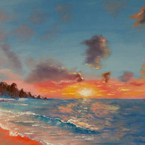 original oil painting signed sea ocean sun sunset sunrise sky te