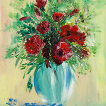poppies in vase flowers original oil painting signed floral text