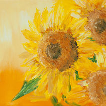 Modern yellow floral oil painting on canvas, abstract sunflowers