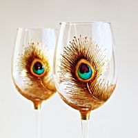 Set of 2 Hand Painted Wine Glasses Peacock Feather Lace in -   Hand  painted wine glasses, Painted wine glasses, Hand painted wine glass